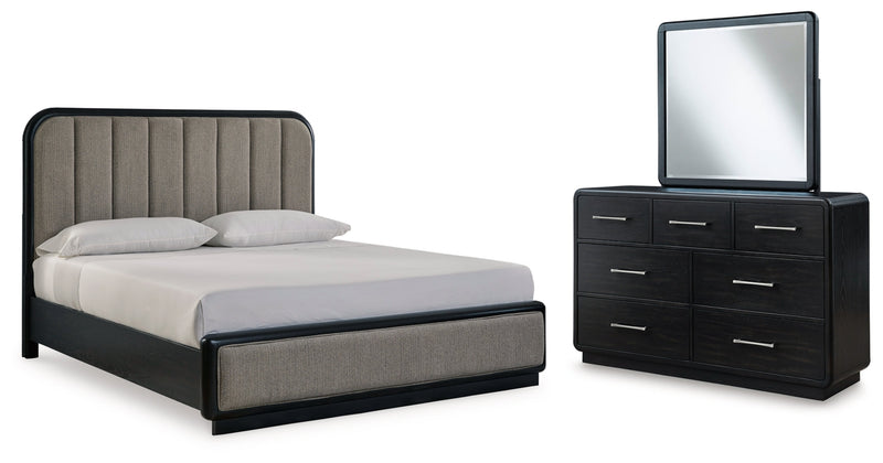 Rowanbeck Upholstered Panel Bed, Dresser, Mirror, Chest & Nightstand, Bedroom Set