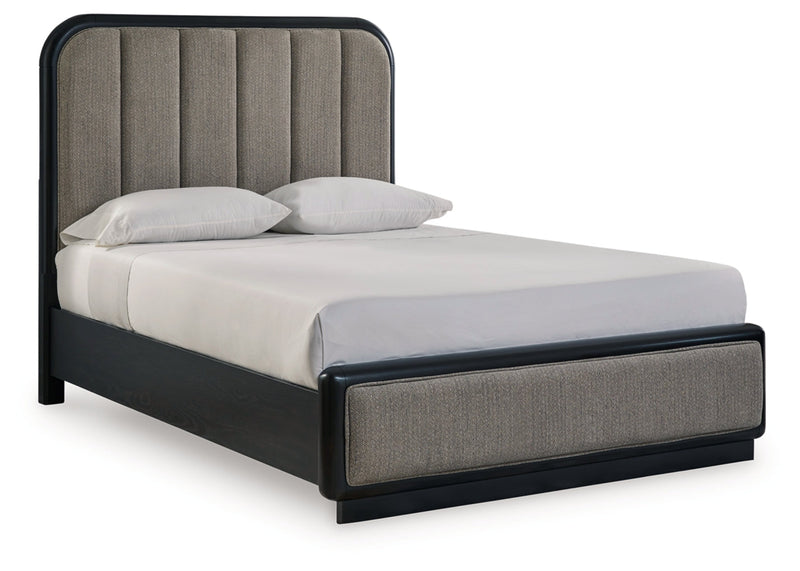 Rowanbeck Upholstered Panel Bed, Dresser, Mirror, Chest & Nightstand, Bedroom Set