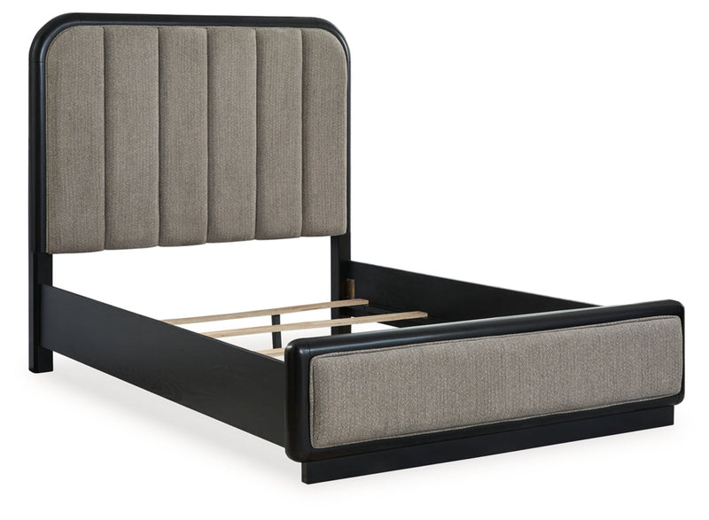 Rowanbeck Upholstered Panel Bed, Dresser, Mirror, Chest & Nightstand, Bedroom Set