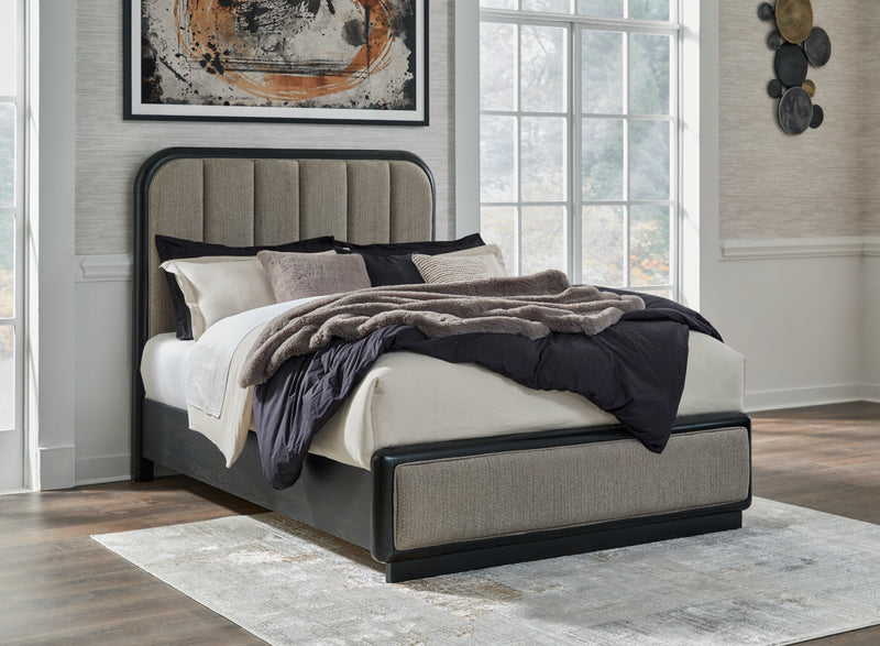 Rowanbeck Upholstered Panel Bed, Dresser, Mirror, Chest & Nightstand, Bedroom Set