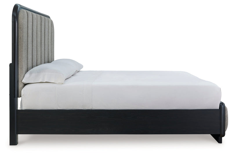 Rowanbeck Upholstered Panel Bed, Dresser, Mirror, Chest & Nightstand, Bedroom Set