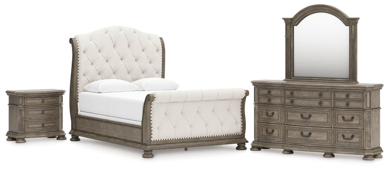 Ardenfield Upholstered Sleigh Bed, Dresser, Mirror, Chest & Nightstand, Bedroom Set