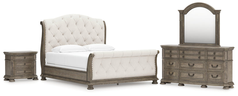 Ardenfield Upholstered Sleigh Bed, Dresser, Mirror, Chest & Nightstand, Bedroom Set