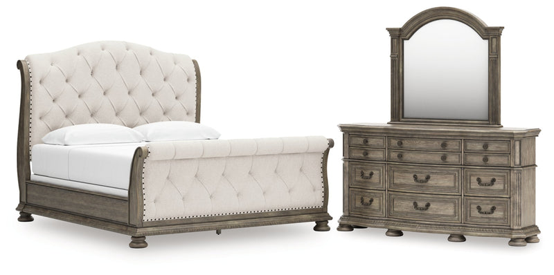 Ardenfield Upholstered Sleigh Bed, Dresser, Mirror, Chest & Nightstand, Bedroom Set