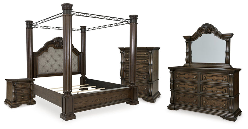 Maylee California King Canopy Bed, Dresser and Mirror
