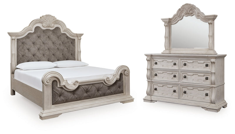 Bruchandi Upholstered Panel Bed, Dresser, Mirror & Nightstand, Bedroom Set