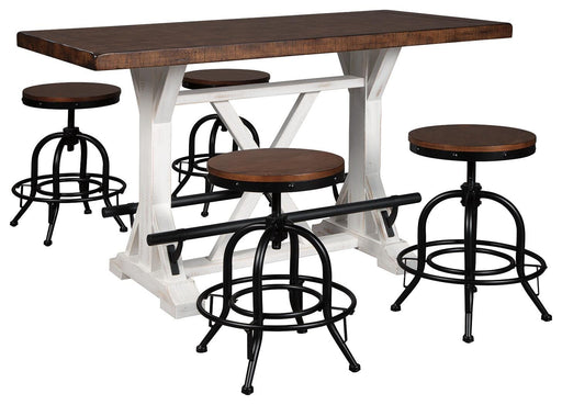 Valebeck Counter Height Dining Table and 4 Barstools Standard White Brown