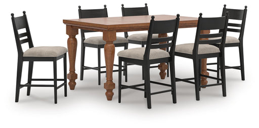 Greddinton Dining Sets Counter Height Dining Table and 6 Barstools Brown