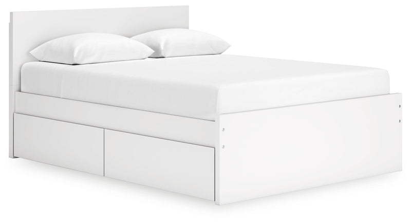 Onita Platform Bed Queen Panel Platform Bed with 1 Side Storage White