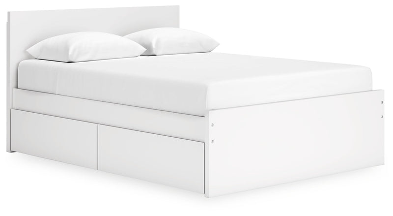 Onita Platform Bed Queen Panel Platform Bed with 2 Side Storage White
