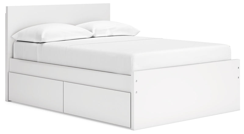 Onita Platform Bed Full Panel Platform Bed with 1 Side Storage White