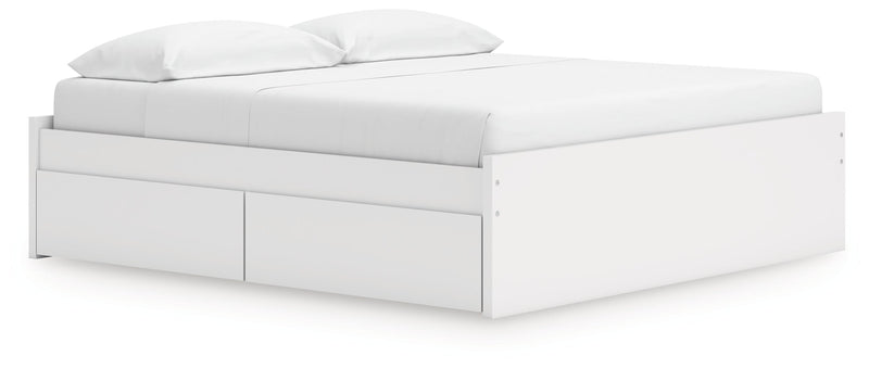 Onita Platform Bed King Platform Bed with 1 Side Storage White