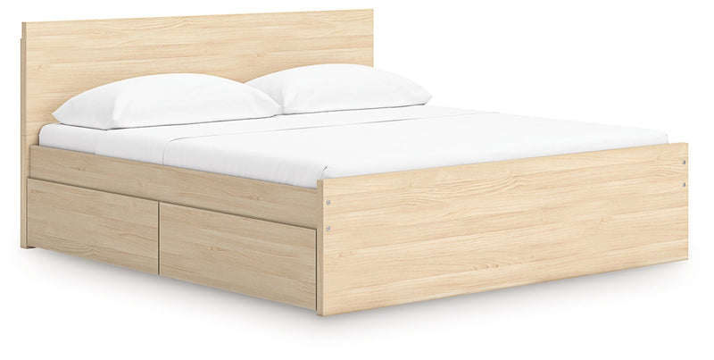 Onita Platform Bed King Panel Platform Bed with 2 Side Storage Natural
