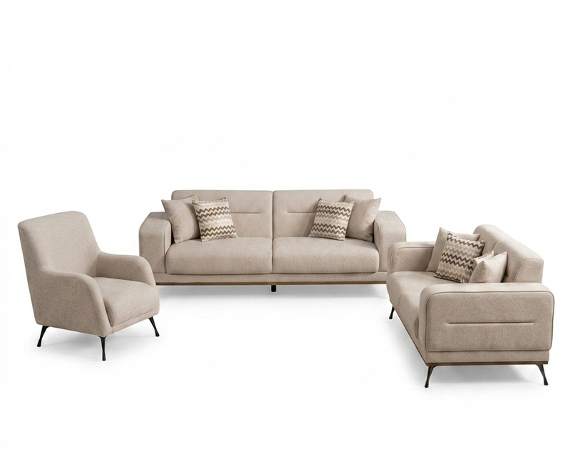 Basel Living Room Set Sofa Loveseat Armchair Light Beige Set set (soft 03)