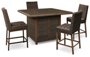 Paradise Trail Table Outdoor Counter Height Dining Table with 4 Barstools
