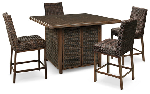 Paradise Trail Table Outdoor Counter Height Dining Table with 4 Barstools