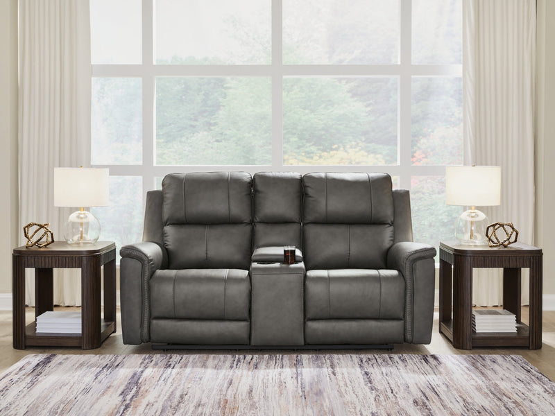 Beryton Power Reclining Loveseat/Console/Adjustable Headrest