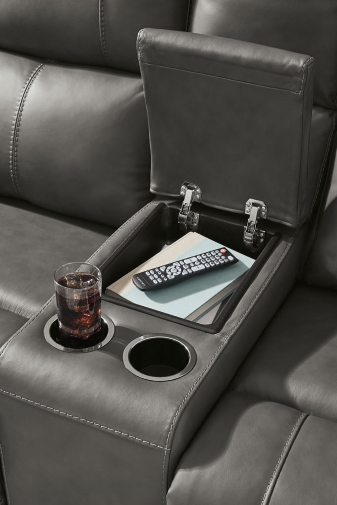 Beryton Power Reclining Loveseat/Console/Adjustable Headrest