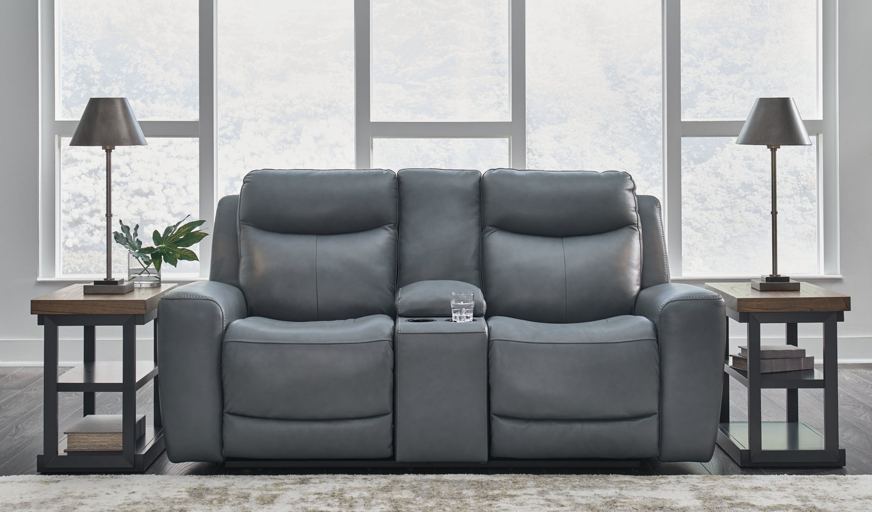 Mindanao Power Reclining Loveseat/Console/Adjustable Headrest by Ashley Furniture
