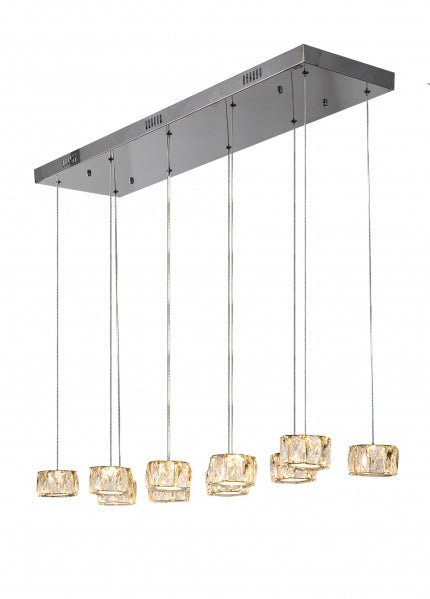 A CHROME FRAMED ISLAND LIGHT WITH CLEAR CRYSTAL LED HANGING PENDANTS - Berre Furniture