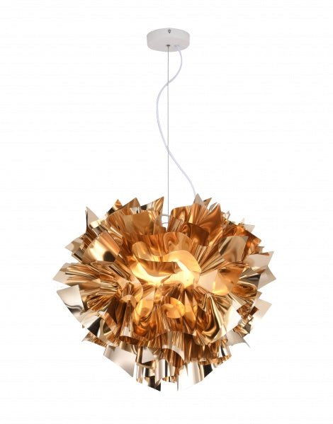 A SHINY GOLD ACRYLIC CHANDELIER WITH WHITE HARDWARE - Berre Furniture