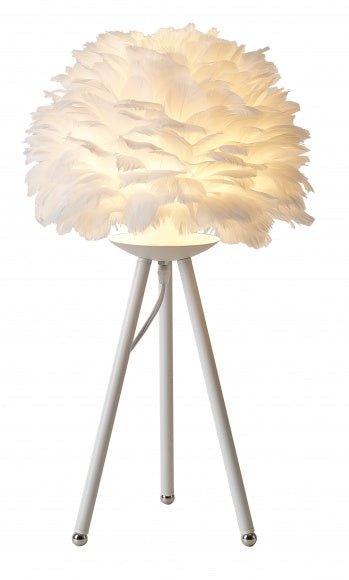 A WHITE GOOSE FEATHER BALL TABLE LAMP WITH A WHITE IRON FRAME - Berre Furniture