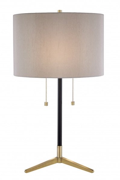 ANTIQUE BRASS & BLACK FRAME TABLE LAMP WITH A DRUM SHADE - Berre Furniture