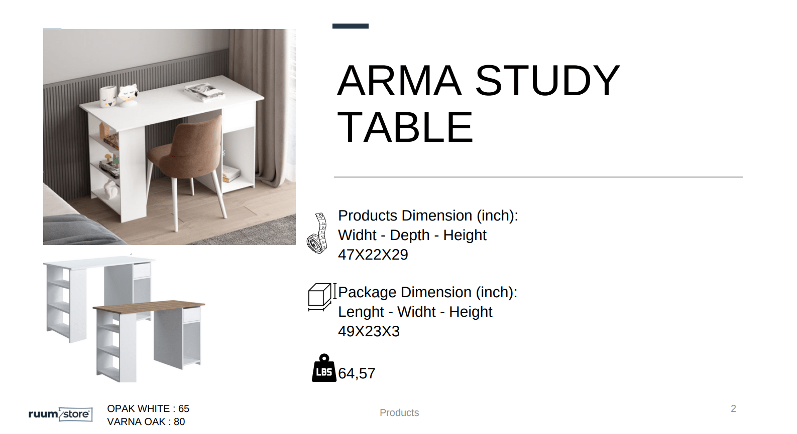 Arma Study Table Opak White - Berre Furniture