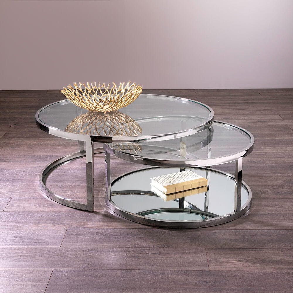 Everly Quinn Lafe Glass Top Nesting Tables End Tables