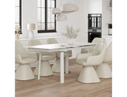 Bellaro Dining Table with Extension, 55" - 79" in Travertine and Cream - Berre Furniture