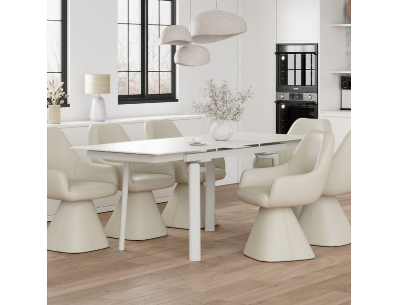 Bellaro Dining Table with Extension, 55" - 79" in Travertine and Cream - Berre Furniture