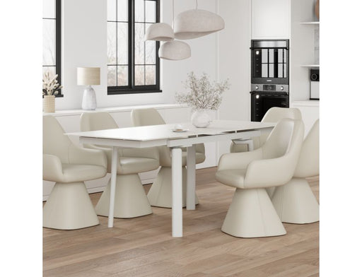 Bellaro Dining Table with Extension, 55" - 79" in Travertine and Cream - Berre Furniture