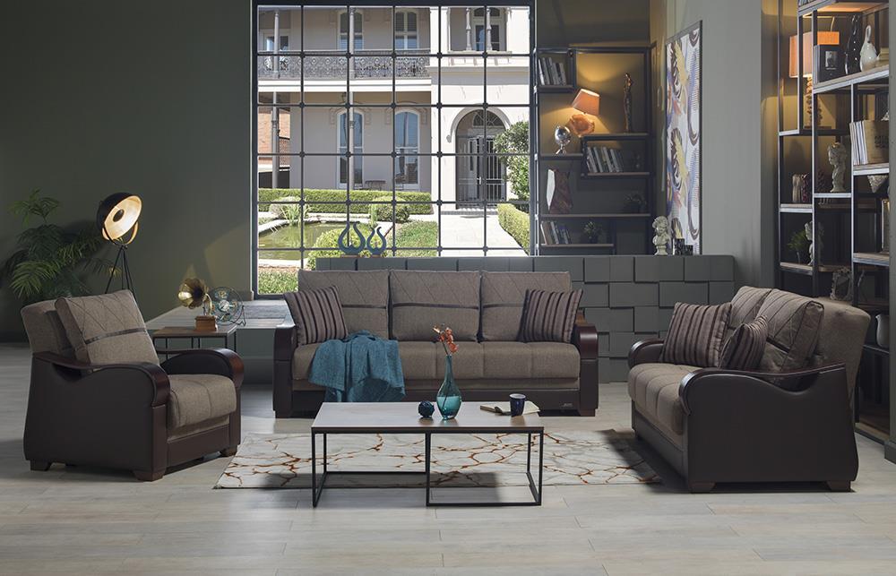 Bennett Living Room Set Sofa Loveseat Armchair by Bellona REDEYEF BROWN