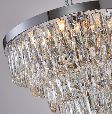 BI CRYSRAL & CHROME FRAME CHANDELIER