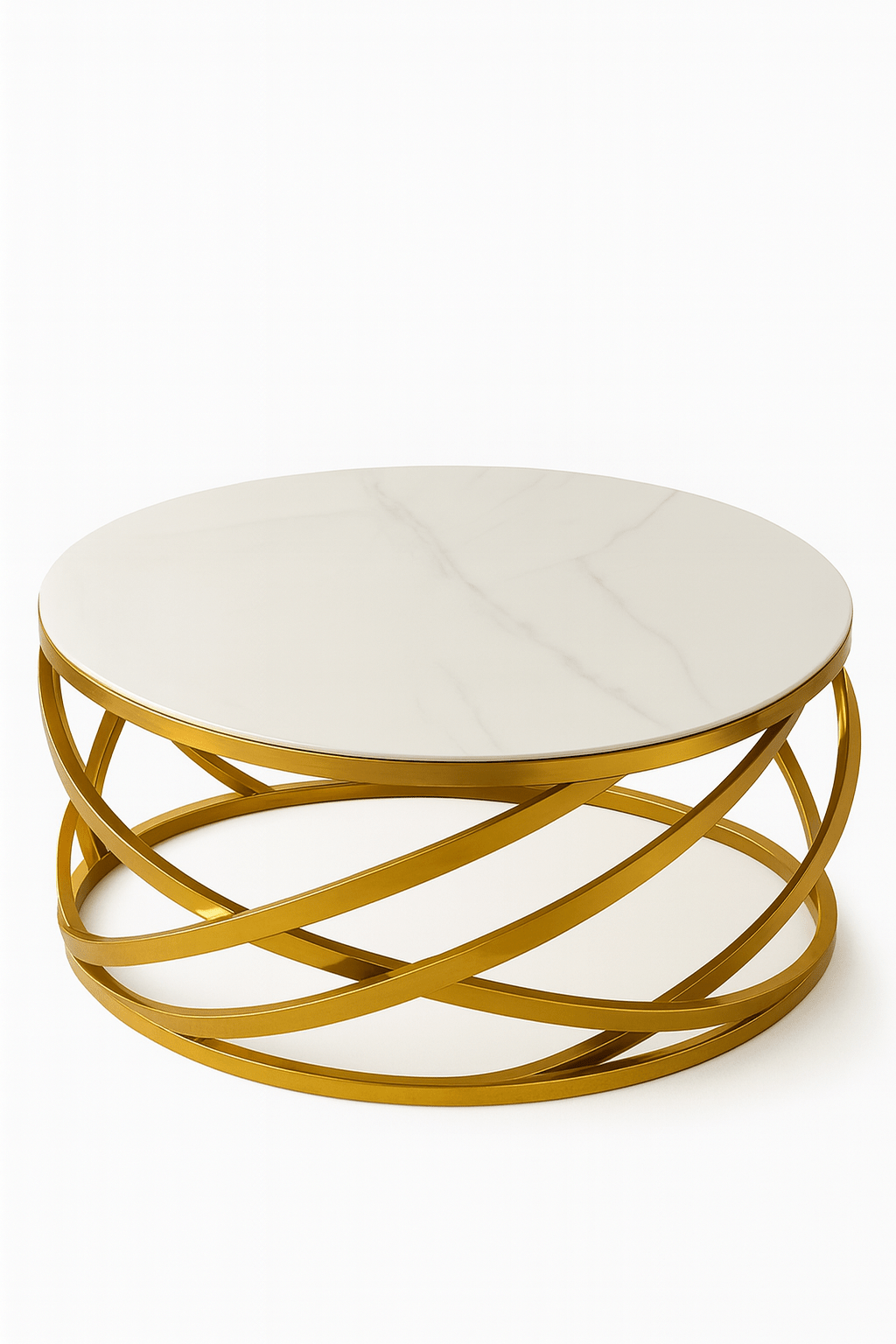 DAZLING White Porcelain Top Coffee Table with Gold Orbit Base - Berre Furniture