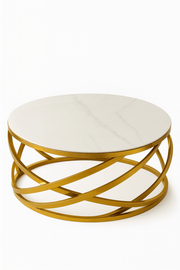 DAZLING White Porcelain Top Coffee Table with Gold Orbit Base - Berre Furniture