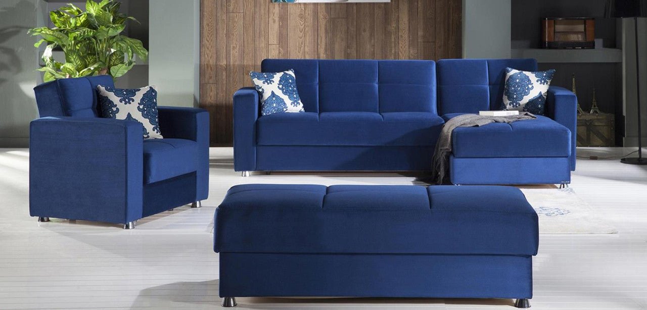 Elegant Sleeper Sectional Storage Chaise by Bellona ROMA NAVY