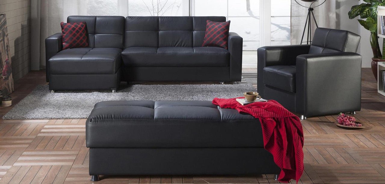 Elegant Sleeper Sectional Storage Chaise by Bellona SANTA GLORY BLACK