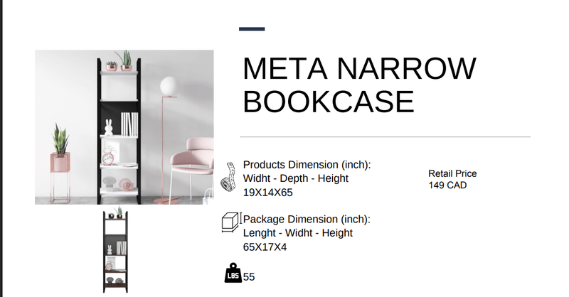 Meta Narrow Bookcase Victoria Walnut - Berre Furniture