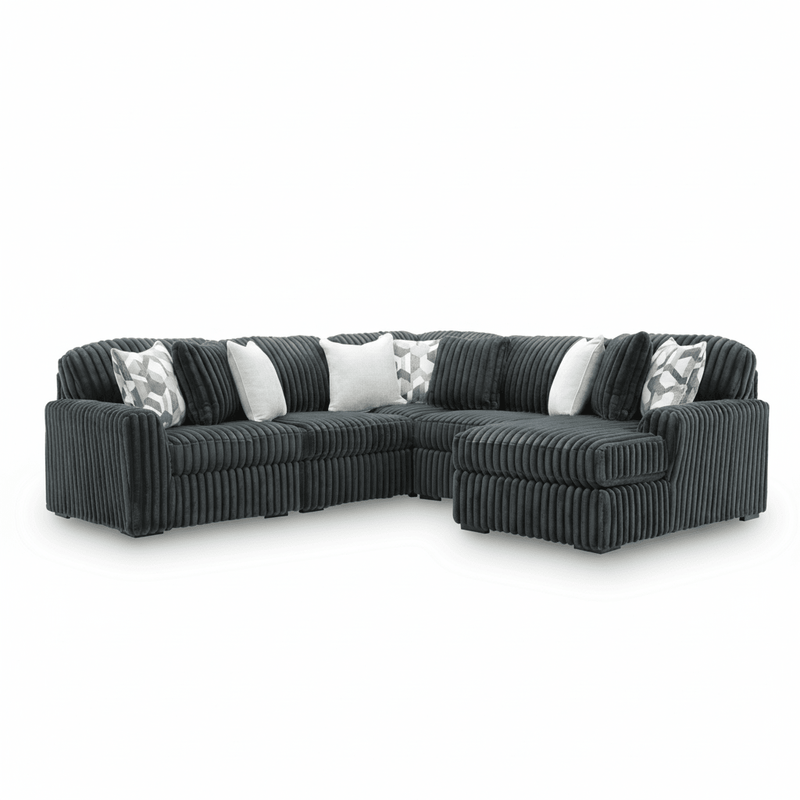 Midnight-Madness 5-Piece Sectional with Chaise Gunmetal Right Chaise