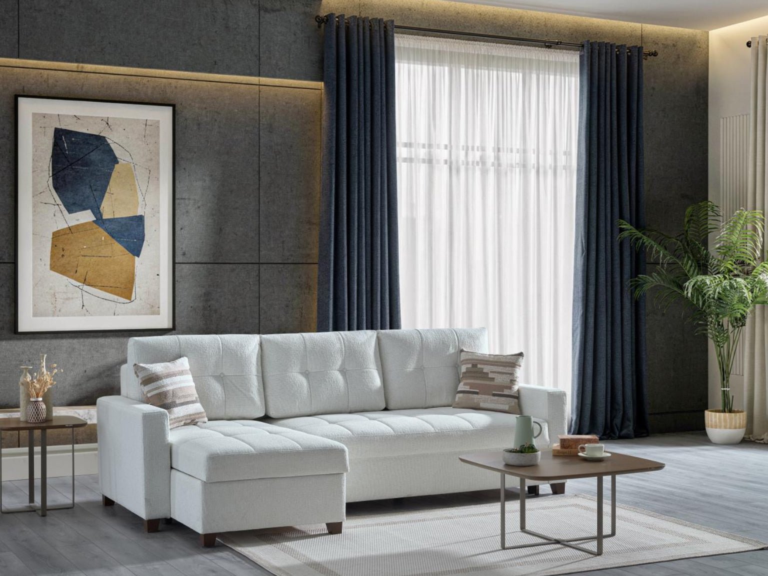 Mocca Corner Sectional ( Niva White) By Bellona - Berre Furniture