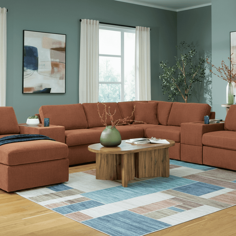 Modmax 4-Piece Sectional with Storage Chaise and Audio Console Spice Option A