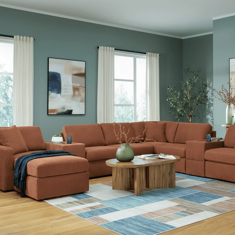 Modmax 4-Piece Sectional with Storage Chaise and Audio Console Spice Option B