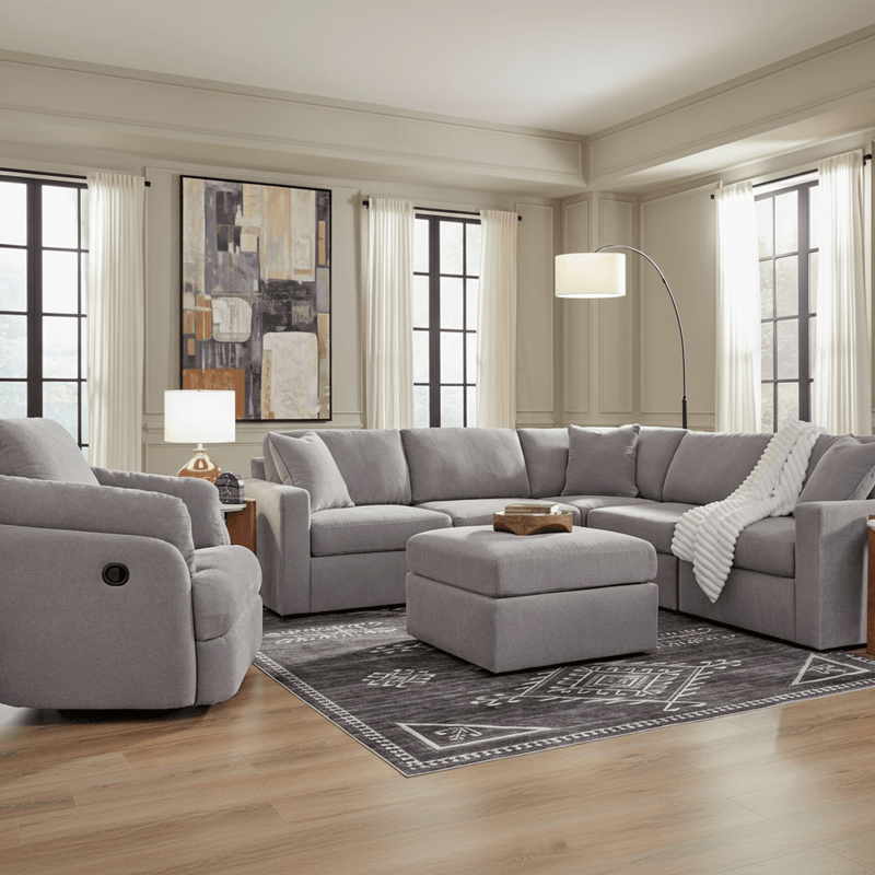 Modmax 6-Piece Sectional with Storage Chaise and Audio Console Granite Option B