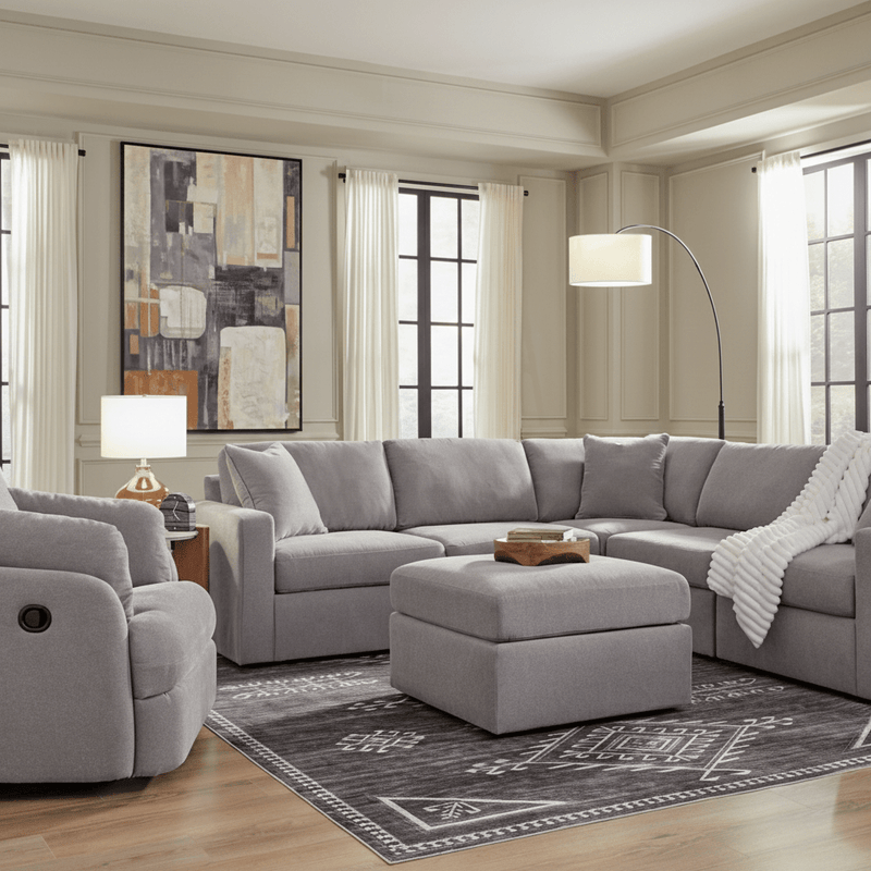 Modmax 6-Piece Sectional with Storage Chaise and Audio Console Granite Option A