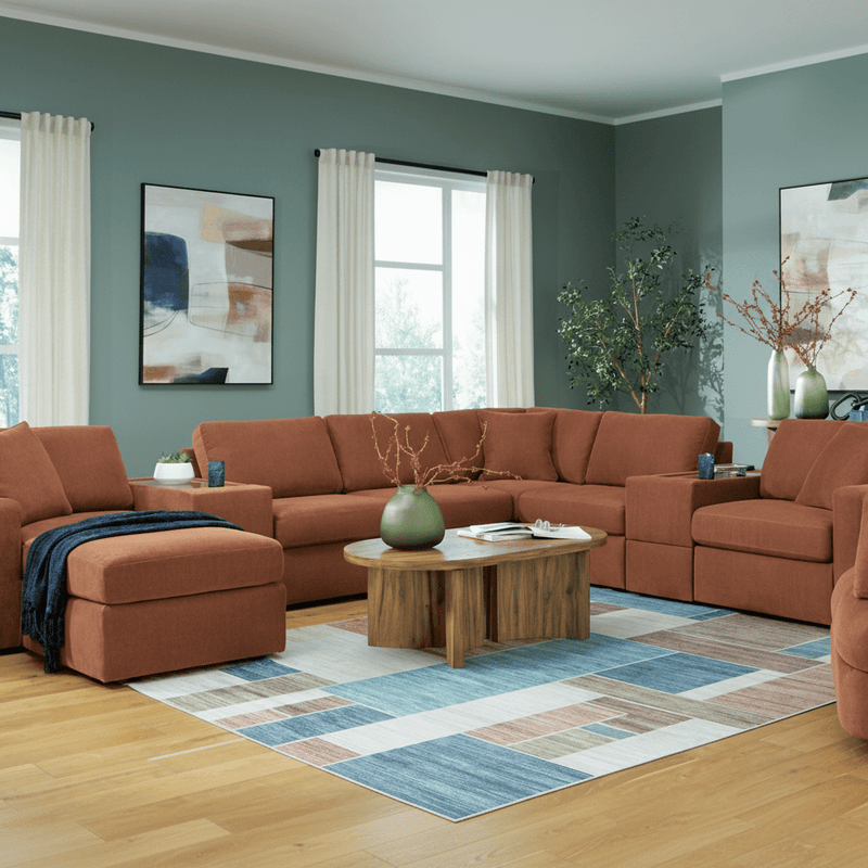 Modmax 6-Piece Sectional with Storage Chaise and Storage Console Spice Option D