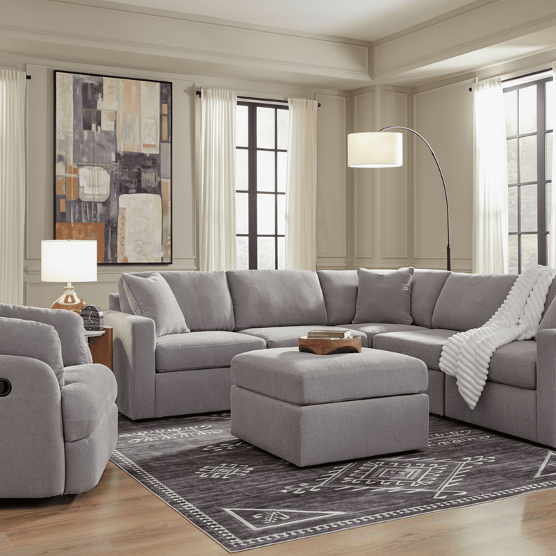 Modmax 6-Piece Sectional with Storage Chaise and Storage Console Granite Option C