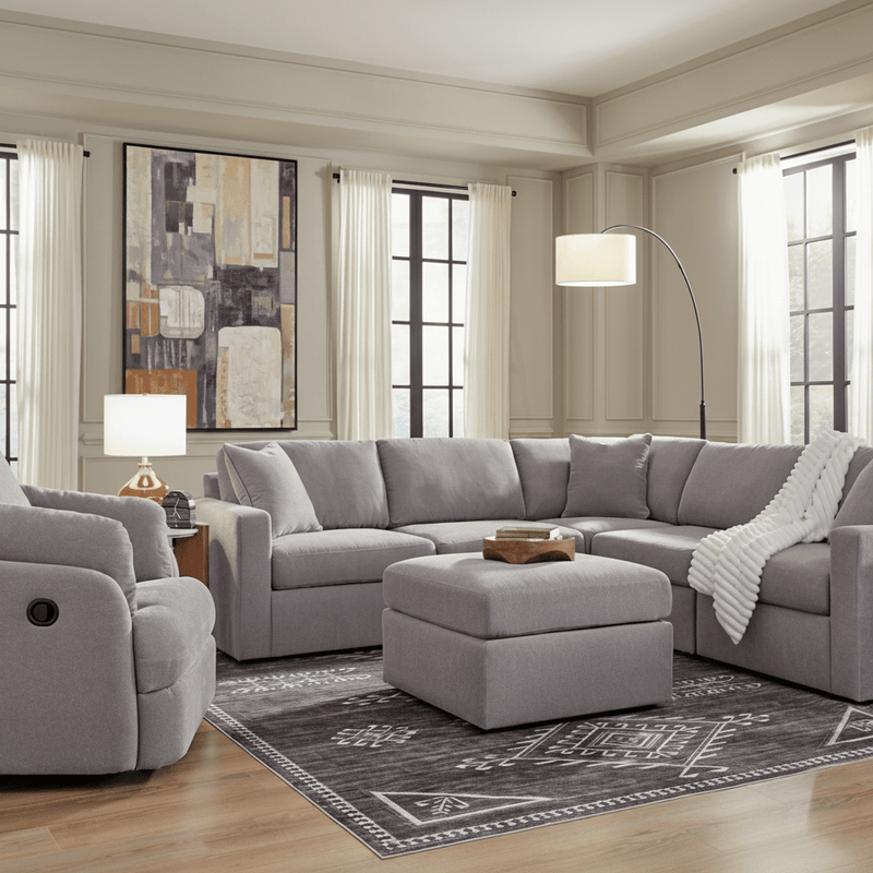 Modmax 6-Piece Sectional with Storage Chaise and Storage Console Granite Option D