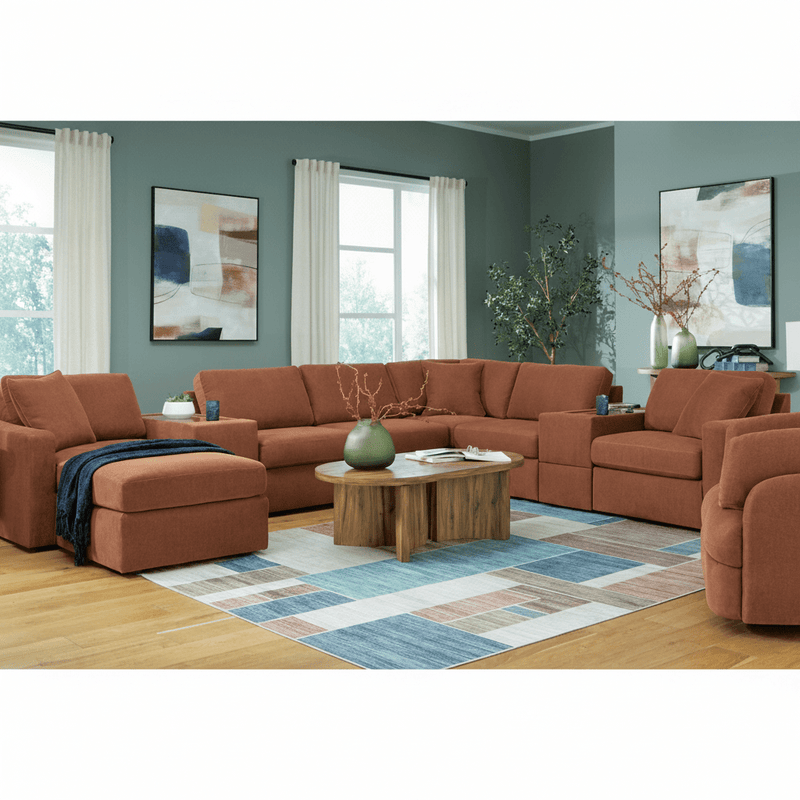 Modmax 8-Piece Sectional with Storage Chaise and Audio Consoles Spice Option B