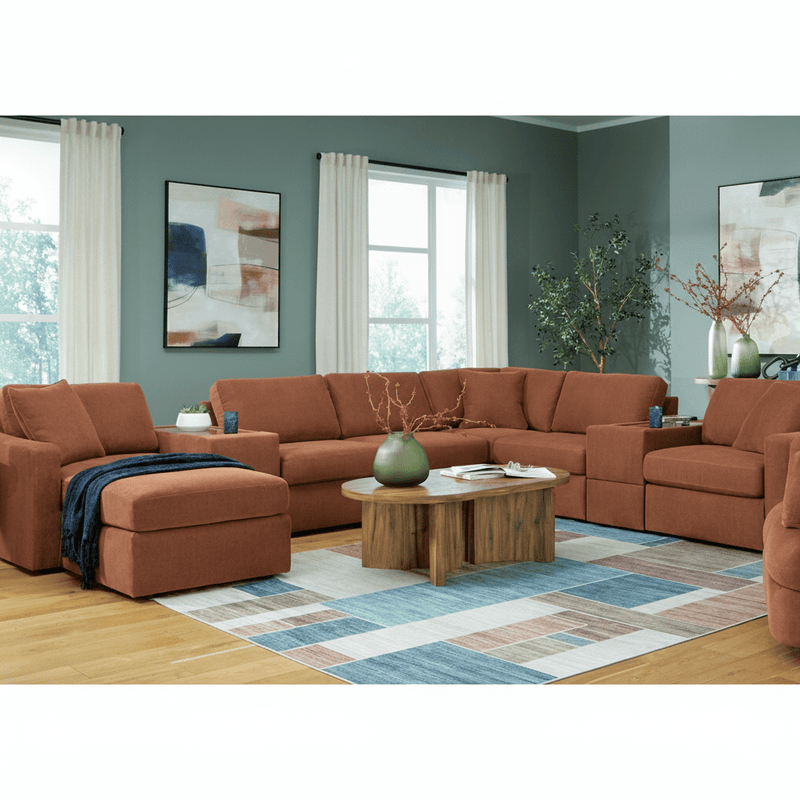 Modmax 8-Piece Sectional with Storage Chaise and Audio Consoles Spice Option A